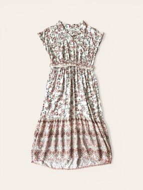 Lucky Brand Cream and Blush Floral Midi Shirt Dress